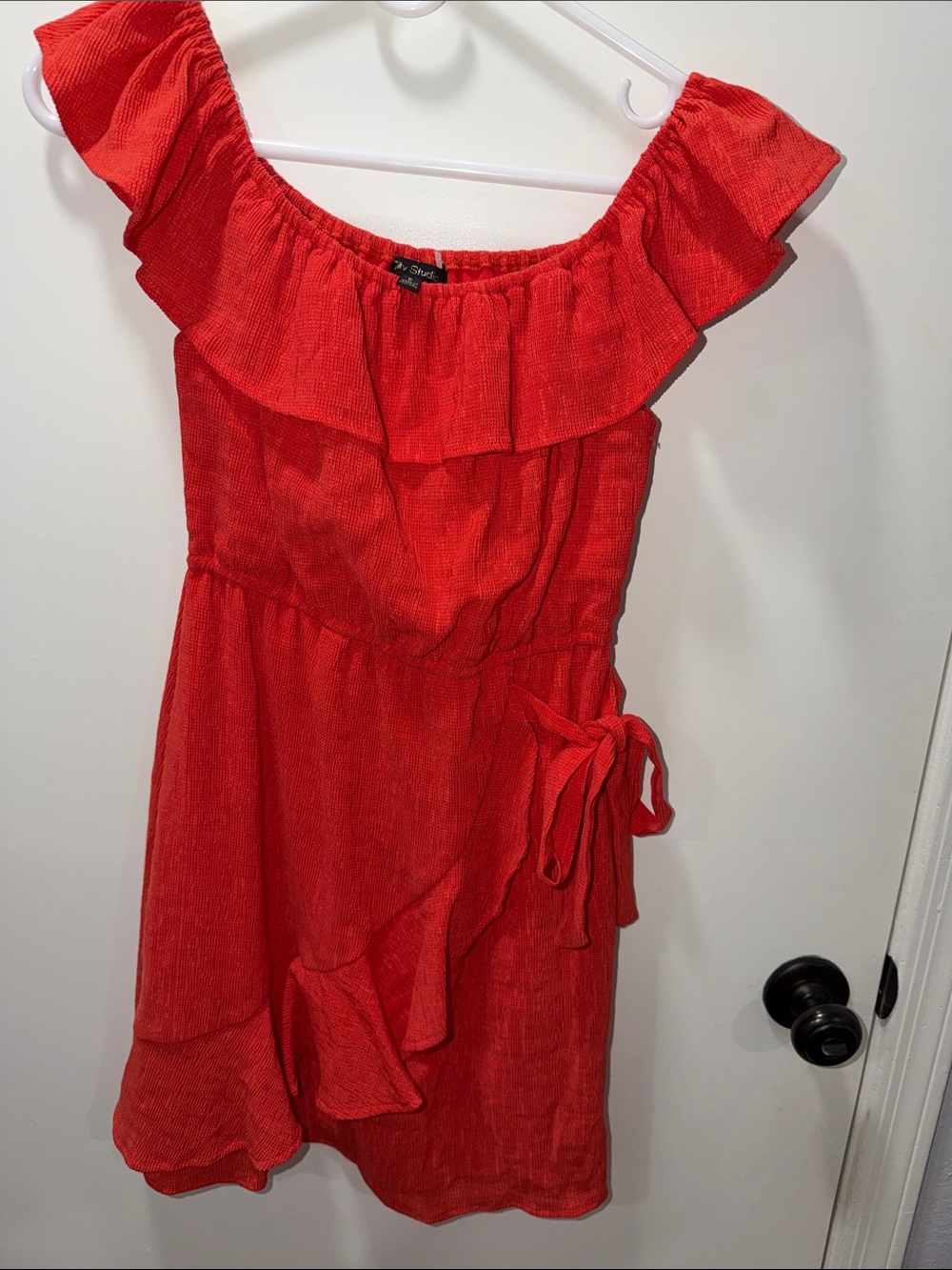 City Studio Red Off-Shoulder Ruffle Mini Dress